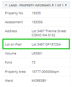 highlighted lot on plan information